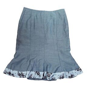 Rebecca Taylor Womens Wool Skirt Size 2 Ruffle Hem Brown Lace Blue Gray